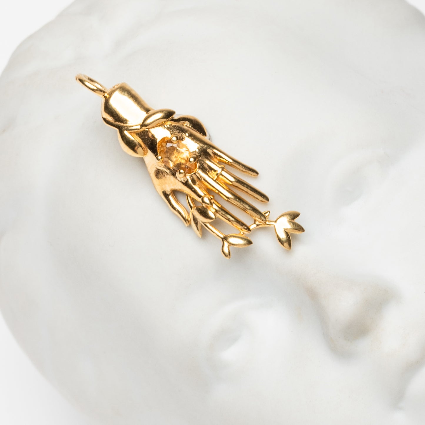 LIFE - Gold Hand Pendant with Citrine Stone
