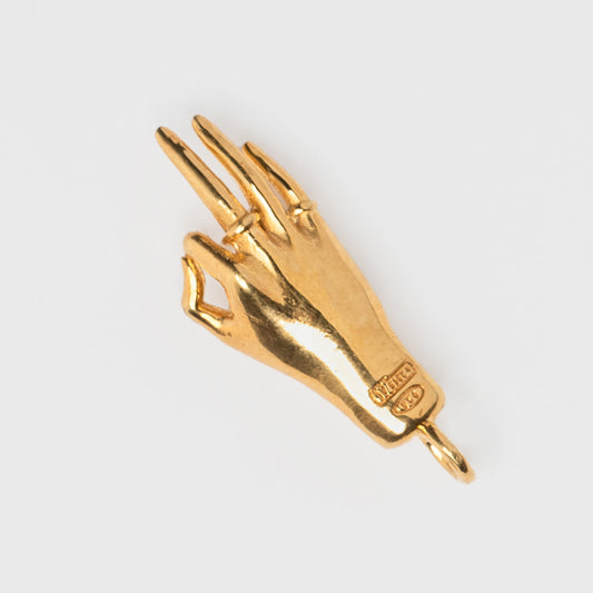 CONOSCENZA - pendente mano in oro con pietra iolite