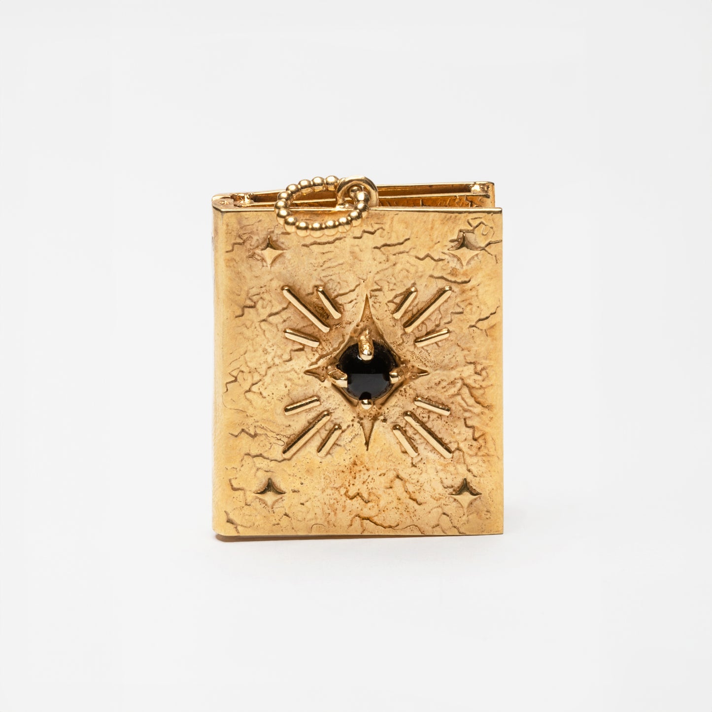 Pendente a forma di libro in oro con pietra onice nera – gioiello porta foto artigianale firmato Aduna Jewels