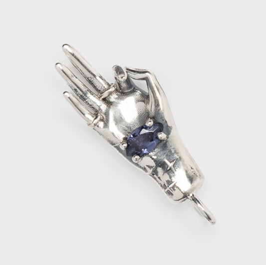 Pendente Conoscenza in argento 925 mano cesellata e pietra iolite viola – gioiello simbolico artigianale Aduna Jewels