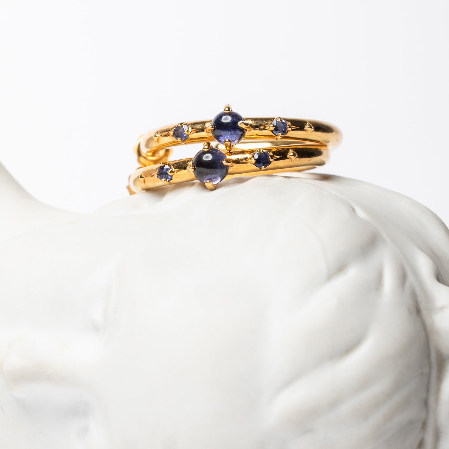STARDUST - gold hoop earrings with iolite stone