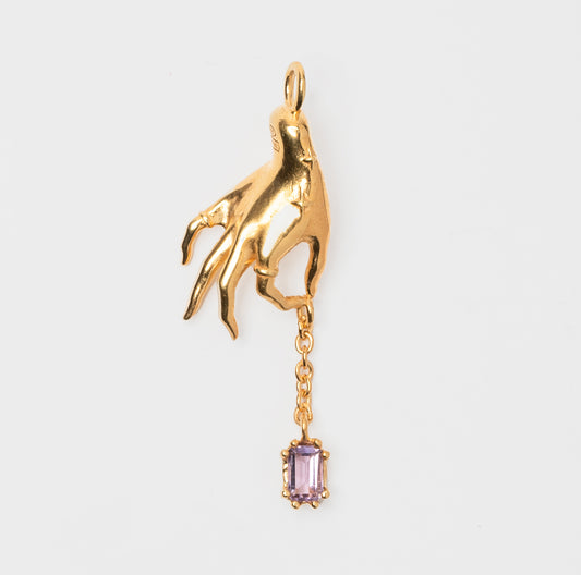 Pendente Psiche in oro giallo con pietra ametista viola taglio brillante – gioiello artigianale elegante by Aduna Jewels